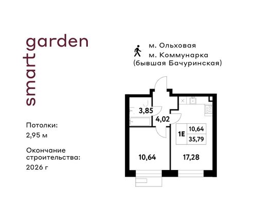 Продажа 1-комнатной квартиры 35,8 м², 13/16 этаж