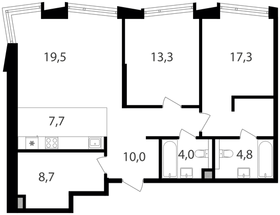 Продажа 2-комнатной квартиры 85,3 м², 12/25 этаж