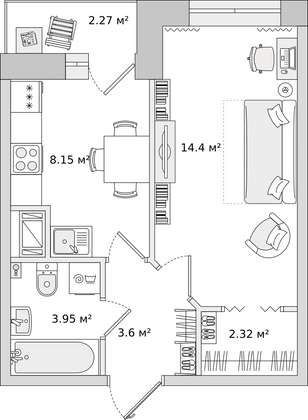 31,7 м², 1-комн. квартира, 18/24 этаж