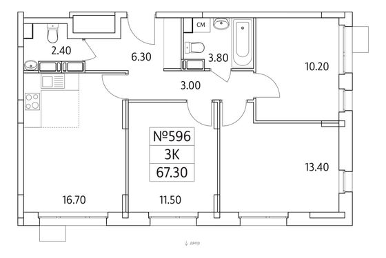 Продажа 3-комнатной квартиры 67,3 м², 18/25 этаж