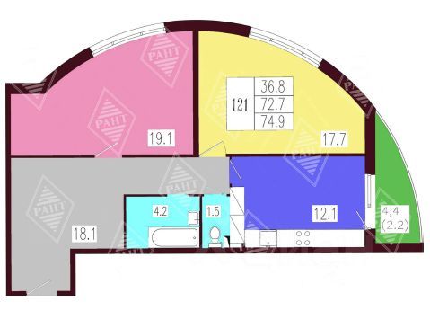 Продажа 2-комнатной квартиры 74,9 м², 20/20 этаж