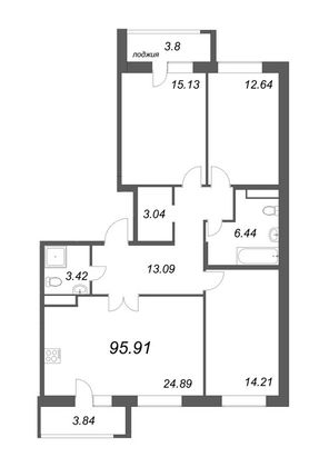 95,9 м², 4-комн. квартира, 9/12 этаж