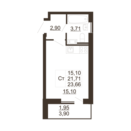 23,7 м², студия, 4/11 этаж