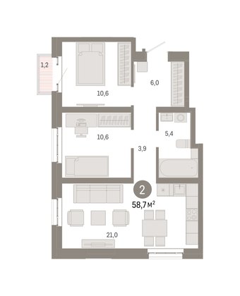 Продажа 2-комнатной квартиры 58,7 м², 20/31 этаж