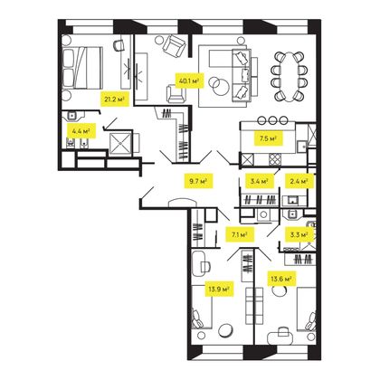 127,4 м², 4-комн. квартира, 24/24 этаж