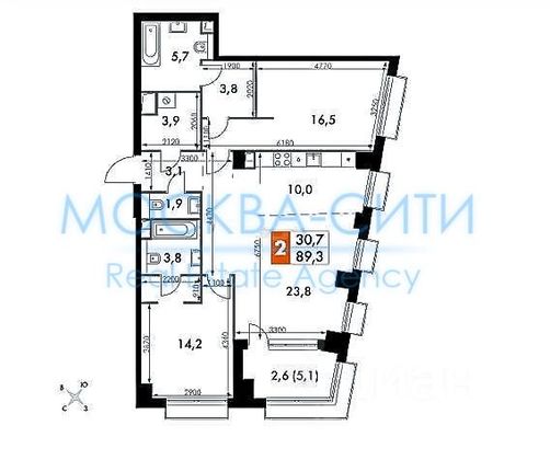 Продажа 2-комнатной квартиры 89 м², 12/48 этаж