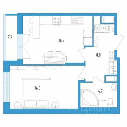 Продажа 1-комнатной квартиры 47 м², 7/18 этаж