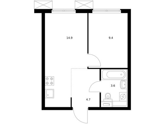 32,6 м², 1-комн. квартира, 32/33 этаж