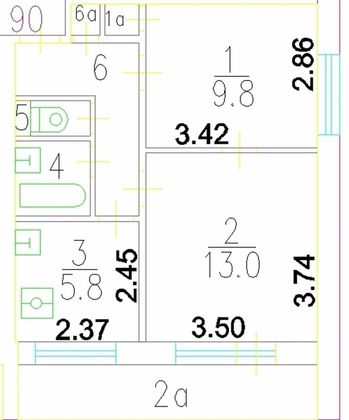 Продажа 2-комнатной квартиры 37,4 м², 13/14 этаж