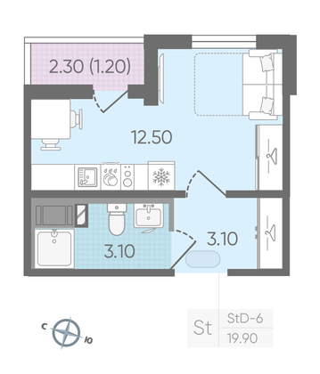 Продажа квартиры-студии 18,7 м², 3/24 этаж