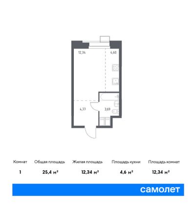 25,4 м², студия, 18/23 этаж