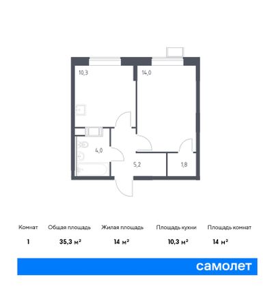 35,3 м², 1-комн. квартира, 14/14 этаж