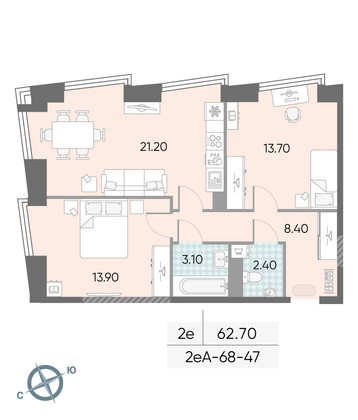 Продажа 2-комнатной квартиры 62,7 м², 47/58 этаж