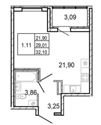 Продажа квартиры-студии 32,1 м², 3/17 этаж