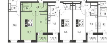 Продажа 1-комнатной квартиры 38,3 м², 9/22 этаж