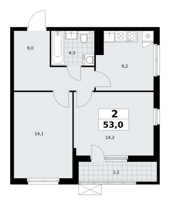 53 м², своб. планировка, 17/18 этаж