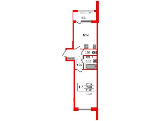 Продажа 1-комнатной квартиры 39,8 м², 2/7 этаж