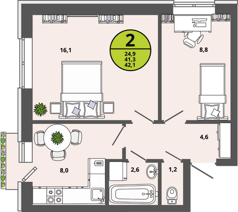 Продажа 2-комнатной квартиры 41,3 м², 3/3 этаж