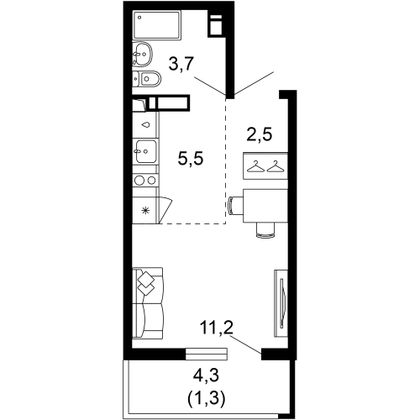 24,2 м², 1-комн. квартира, 9/17 этаж