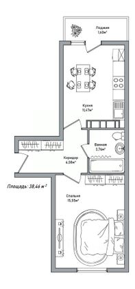 Продажа 1-комнатной квартиры 38,5 м², 6/14 этаж