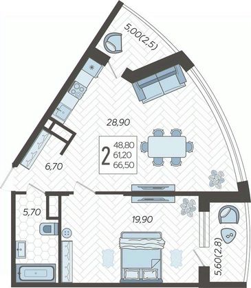 Продажа 2-комнатной квартиры 66,5 м², 6/16 этаж