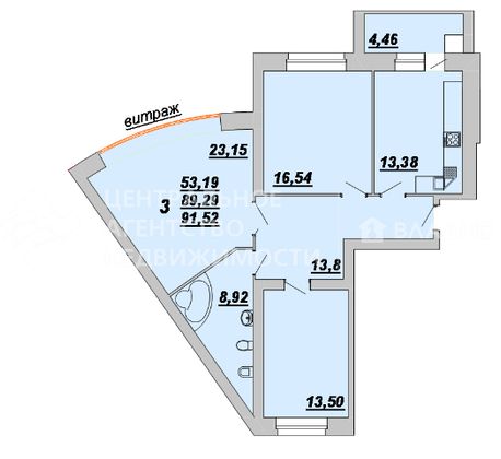 Продажа 3-комнатной квартиры 91,5 м², 3/10 этаж