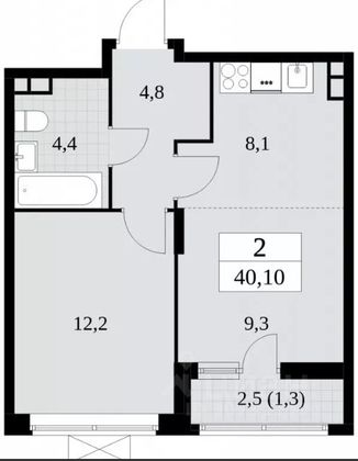 Продажа 2-комнатной квартиры 40 м², 3/15 этаж