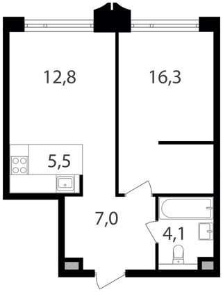 Продажа 1-комнатной квартиры 45,7 м², 4/25 этаж