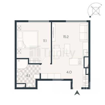 Продажа 2-комнатной квартиры 34,4 м², 8/32 этаж