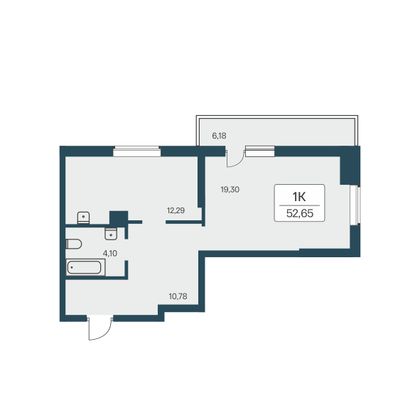 52,7 м², 1-комн. квартира, 4/27 этаж