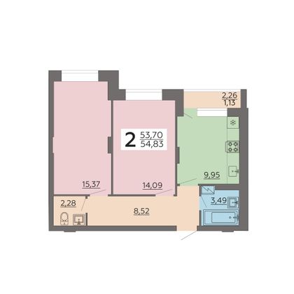 Продажа 2-комнатной квартиры 54,8 м², 20/24 этаж