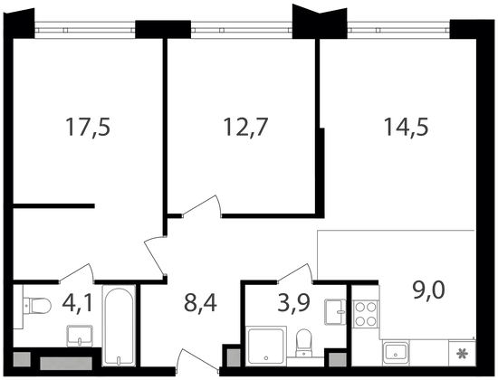 Продажа 2-комнатной квартиры 70,1 м², 4/24 этаж