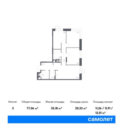Продажа 3-комнатной квартиры 77,1 м², 23/23 этаж