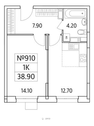 38,9 м², 1-комн. квартира, 12/25 этаж