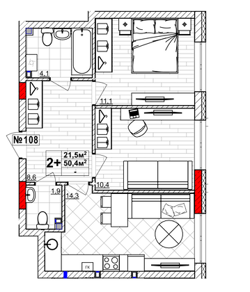 Продажа 2-комнатной квартиры 50,4 м², 1/4 этаж