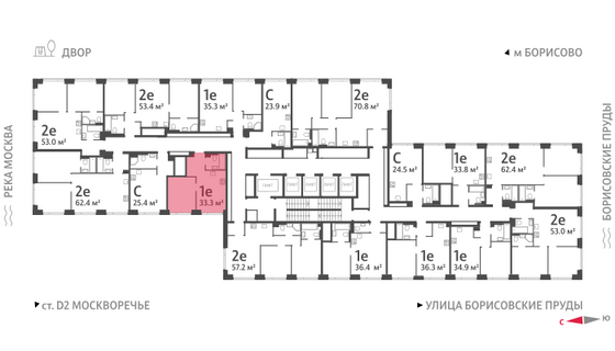 Продажа 1-комнатной квартиры 33,3 м², 27/52 этаж