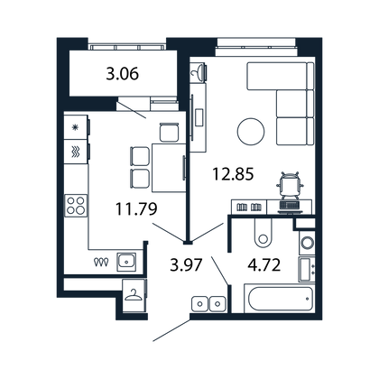 Продажа 1-комнатной квартиры 32,2 м², 1/13 этаж