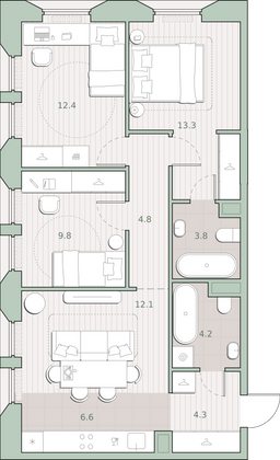 71,3 м², 3-комн. квартира, 3/13 этаж