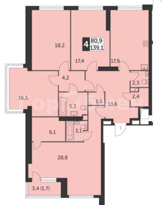 Продажа 4-комнатной квартиры 139 м², 28/28 этаж