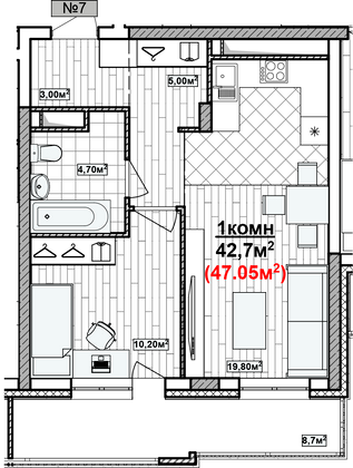 Продажа 1-комнатной квартиры 47 м², 2/19 этаж