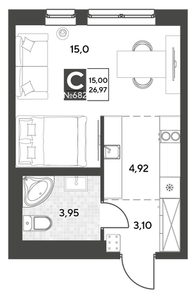 Продажа квартиры-студии 27 м², 10/25 этаж