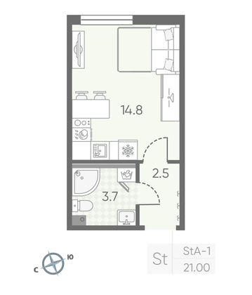 Продажа квартиры-студии 21 м², 2/25 этаж