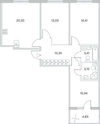 Продажа 3-комнатной квартиры 78 м², 1/4 этаж