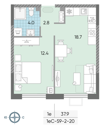 Продажа 1-комнатной квартиры 37,9 м², 18/24 этаж