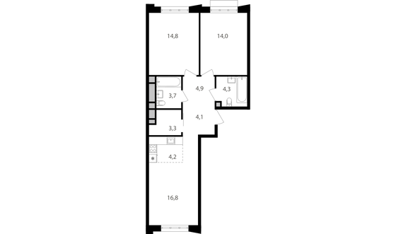 Продажа 3-комнатной квартиры 70,1 м², 11/15 этаж