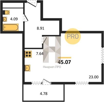 Продажа квартиры-студии 45,1 м², 6/19 этаж