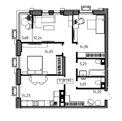 Продажа 3-комнатной квартиры 81,9 м², 6/23 этаж