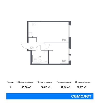 35,4 м², 1-комн. квартира, 1/12 этаж