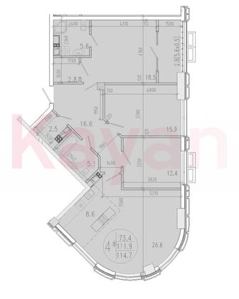 Продажа 4-комнатной квартиры 114,7 м², 4/15 этаж