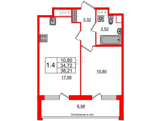 Продажа 1-комнатной квартиры 34,7 м², 4/10 этаж